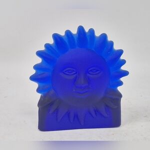 Blue Glass Sun Face Tea Light Holder